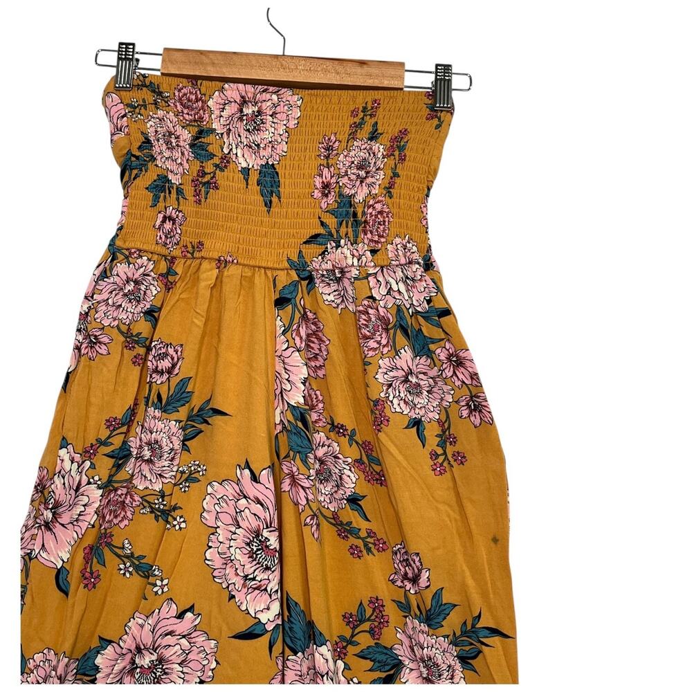 Band Of Gypsies Jumpsuit Womens Small Yellow Floral Strapless Boho Gypsy Festive - Picture 7 of 10
